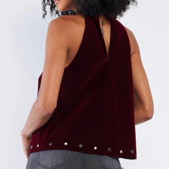 Studded Merlot Red Velvet Halter Babydoll Top - EUC - Size S - Picture 3 of 11